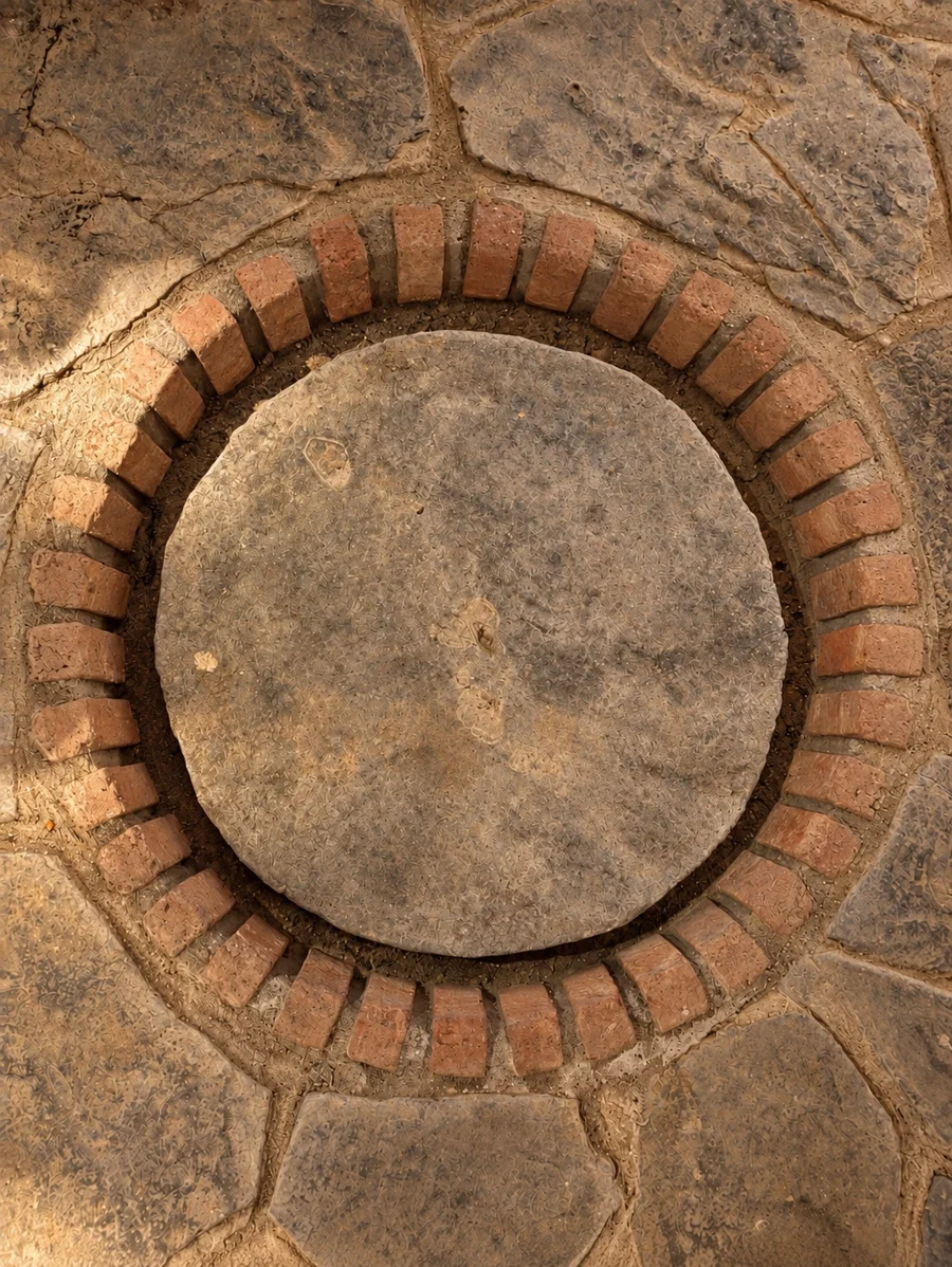 A qvevri opening set into the brick floor of Maiseli’s cellar